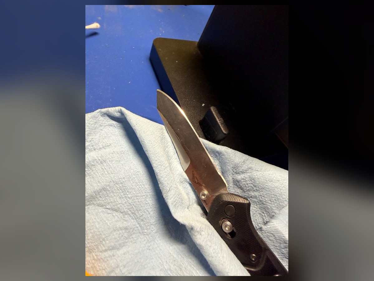 Close-up of folding knife bevel